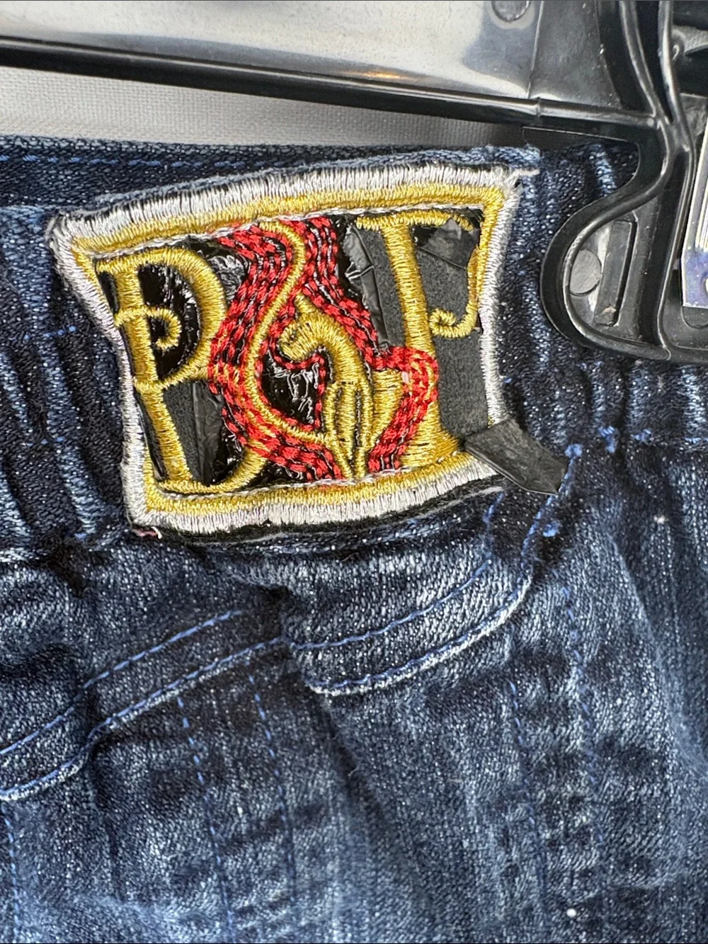 Baby Phat Dark Blue Denim Pleated Mini Skirt with Gold Accents and Rhinestones-6